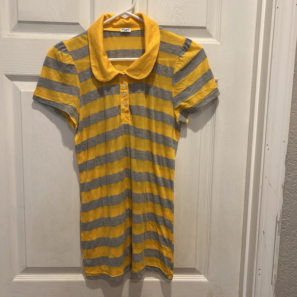 Splendid Yellow Gray Striped Polo Shirt Peter Pan Color Women's‎ Medium/Large